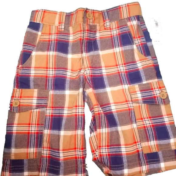 Old Navy Other - Old Navy Boys Navy, Brown,Orange Plaid Adjustable Waist Shorts Size 7 NEW